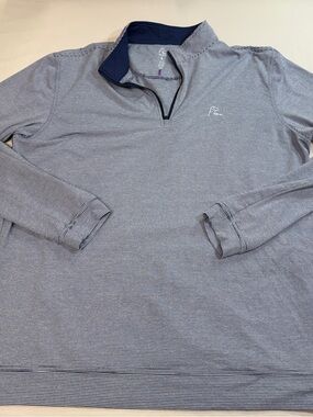 Rhoback Pullover Mens Large Blue Striped Quarter Zip Long Sleeve Golf